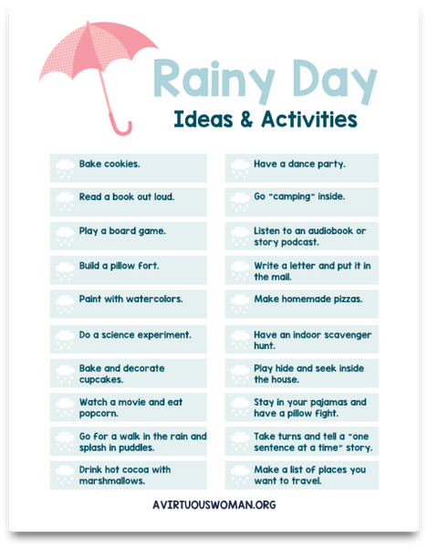 Rainy Day Activities for Kids | 2 pages PDF