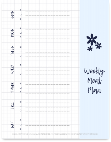Weekly Meal Planning Planner | Blue