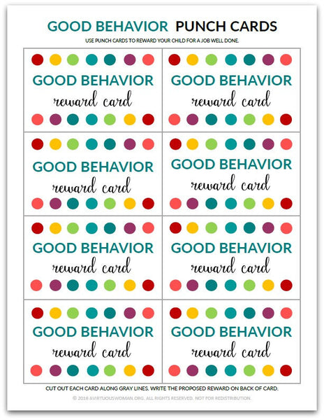 Punch Cards for Kids instant Download positive Behavior Punch Card Reward  Card 